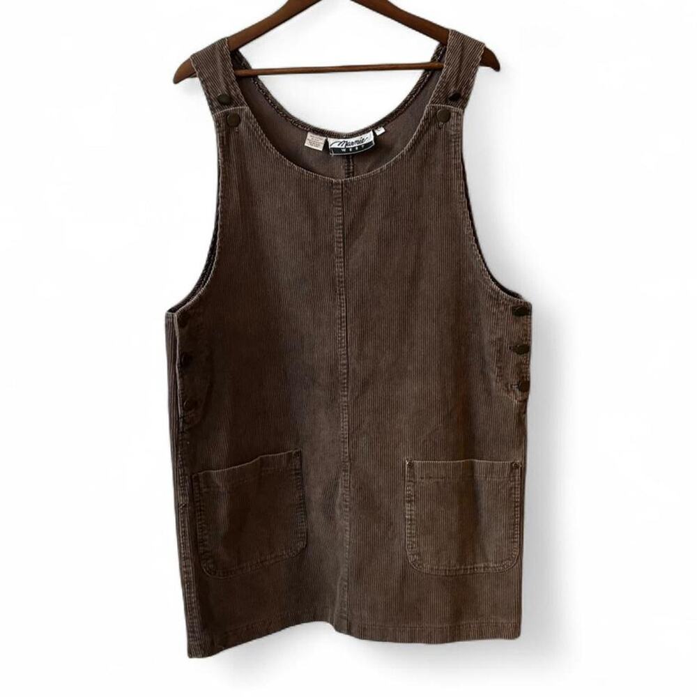 Corduroy Brown Utility Pinafore Dress – Cottagecore Workwear [L] - Picture 8 of 8